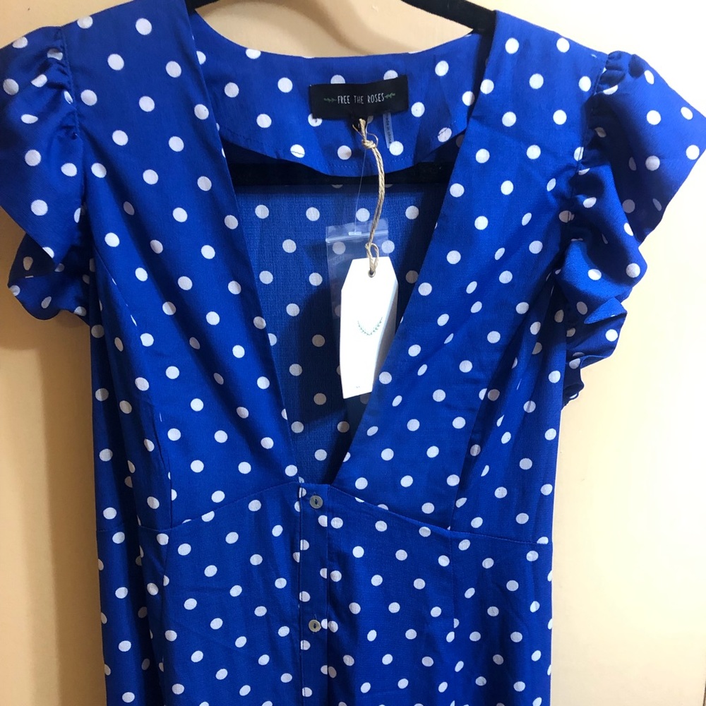 Blue polka dot maxi dress